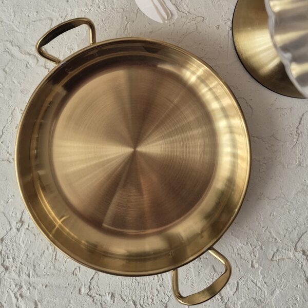 ظروف زیبای استیل طلایی مدل ظرف دو دسته