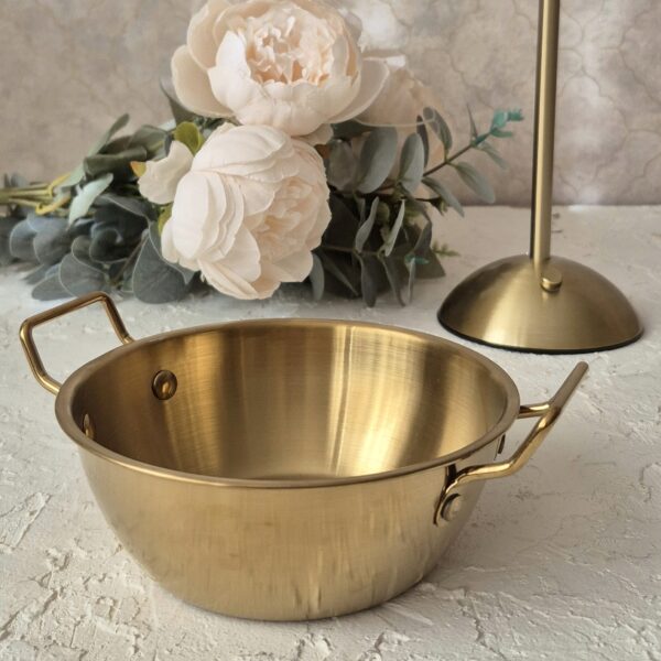 ظروف زیبای استیل طلایی مدل کاسه دو دسته