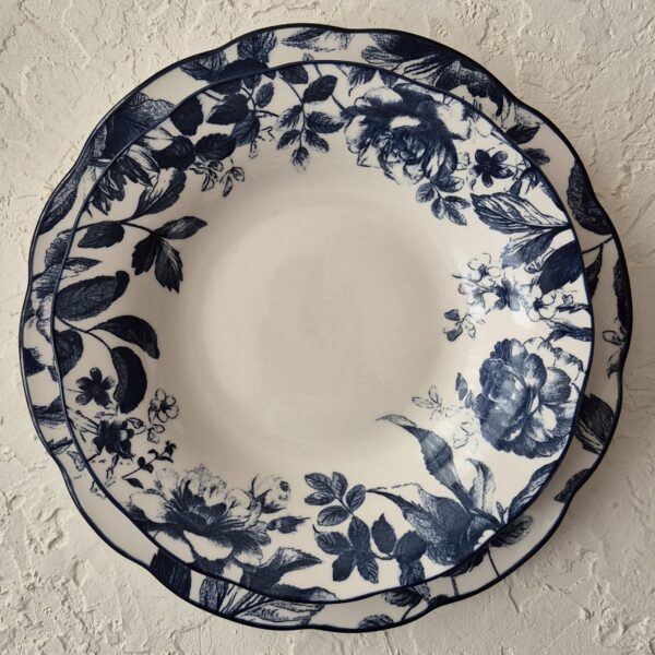 بشقاب غذاخوری و خورش خوری قلم آبی گلدار