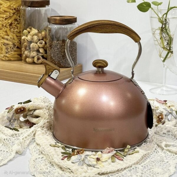 کتری لعابی سوتی رنگ رزگلد حجم ۲.۵ لیتر