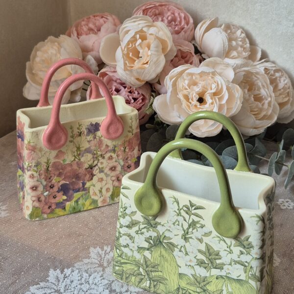 گلدان سرامیکی گلدار طرح کیف