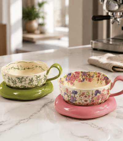 فنجان نعلبکی سرامیک گلدار