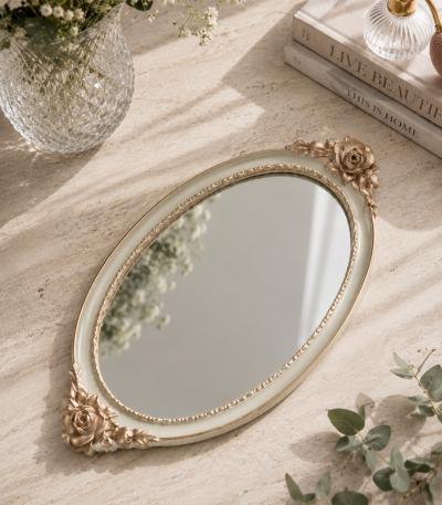 سینی دسته رز کف آینه‌ای