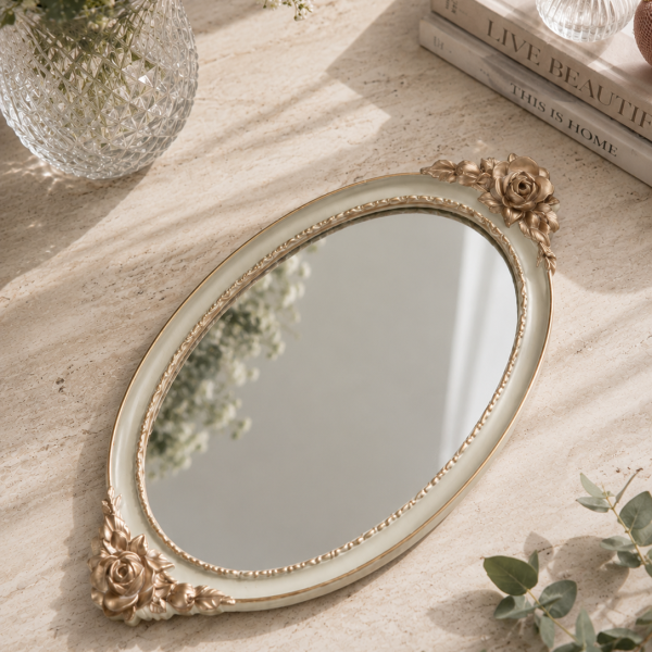سینی دسته رز کف آینه‌ای